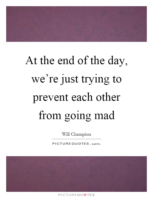 At the end of the day, we're just trying to prevent each other from going mad Picture Quote #1