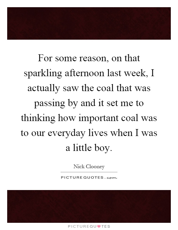 For some reason, on that sparkling afternoon last week, I actually saw the coal that was passing by and it set me to thinking how important coal was to our everyday lives when I was a little boy Picture Quote #1