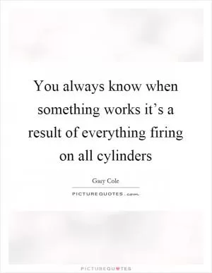 You always know when something works it’s a result of everything firing on all cylinders Picture Quote #1