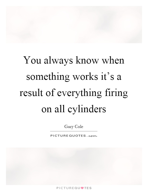 You always know when something works it's a result of everything firing on all cylinders Picture Quote #1