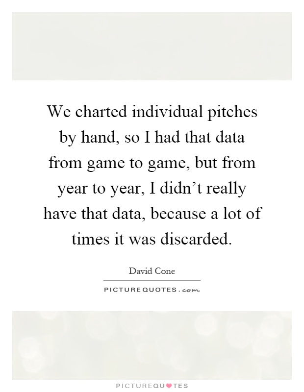 We charted individual pitches by hand, so I had that data from game to game, but from year to year, I didn't really have that data, because a lot of times it was discarded Picture Quote #1