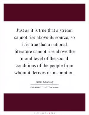 Just as it is true that a stream cannot rise above its source, so it is true that a national literature cannot rise above the moral level of the social conditions of the people from whom it derives its inspiration Picture Quote #1