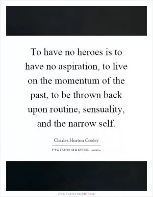 To have no heroes is to have no aspiration, to live on the momentum of the past, to be thrown back upon routine, sensuality, and the narrow self Picture Quote #1