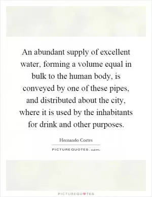 An abundant supply of excellent water, forming a volume equal in bulk to the human body, is conveyed by one of these pipes, and distributed about the city, where it is used by the inhabitants for drink and other purposes Picture Quote #1