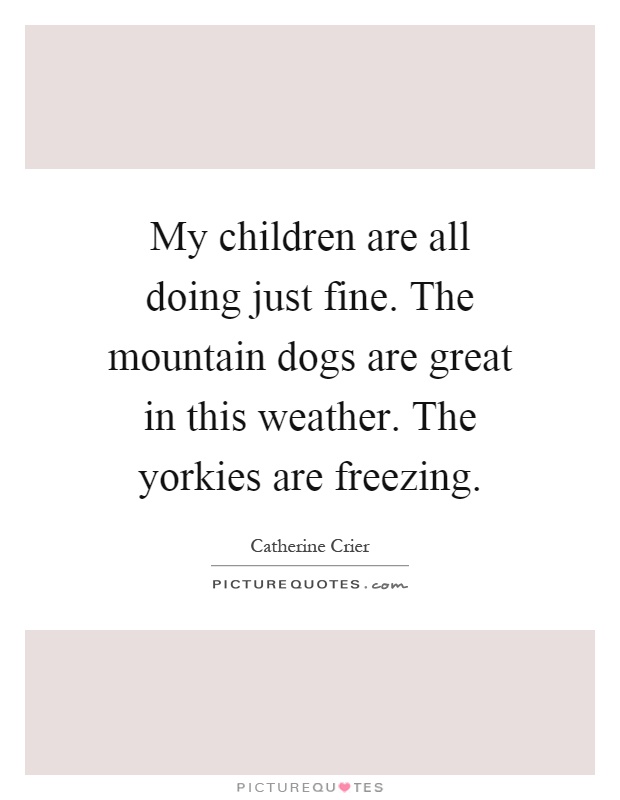 My children are all doing just fine. The mountain dogs are great in this weather. The yorkies are freezing Picture Quote #1