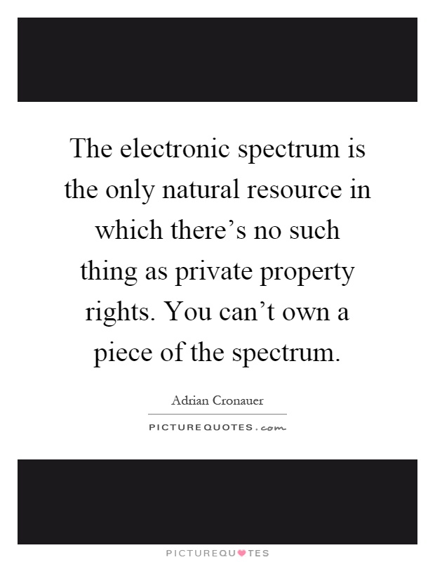 The electronic spectrum is the only natural resource in which there's no such thing as private property rights. You can't own a piece of the spectrum Picture Quote #1