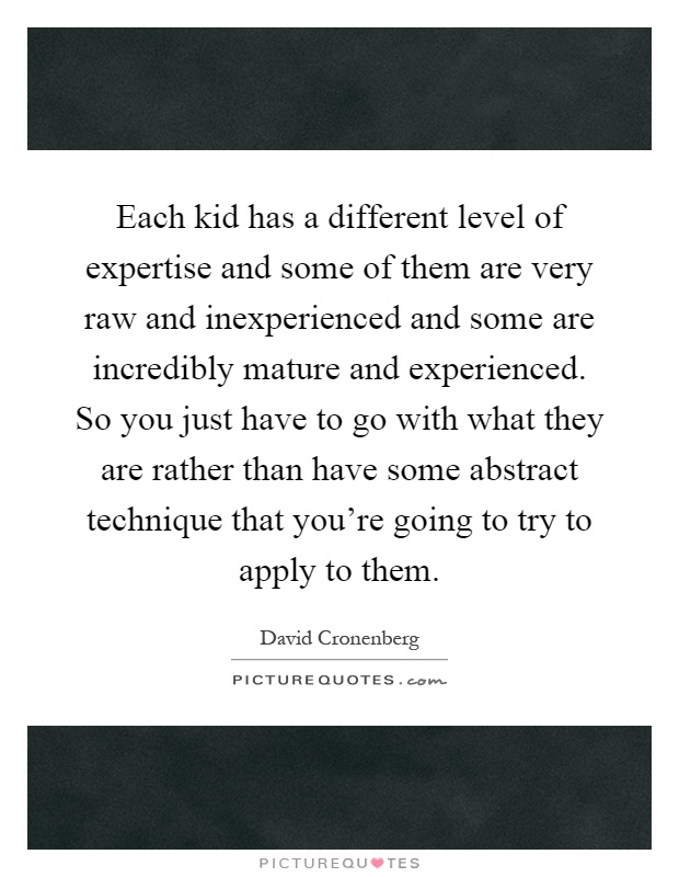 Each kid has a different level of expertise and some of them are very raw and inexperienced and some are incredibly mature and experienced. So you just have to go with what they are rather than have some abstract technique that you're going to try to apply to them Picture Quote #1