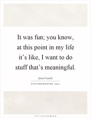 It was fun; you know, at this point in my life it’s like, I want to do stuff that’s meaningful Picture Quote #1