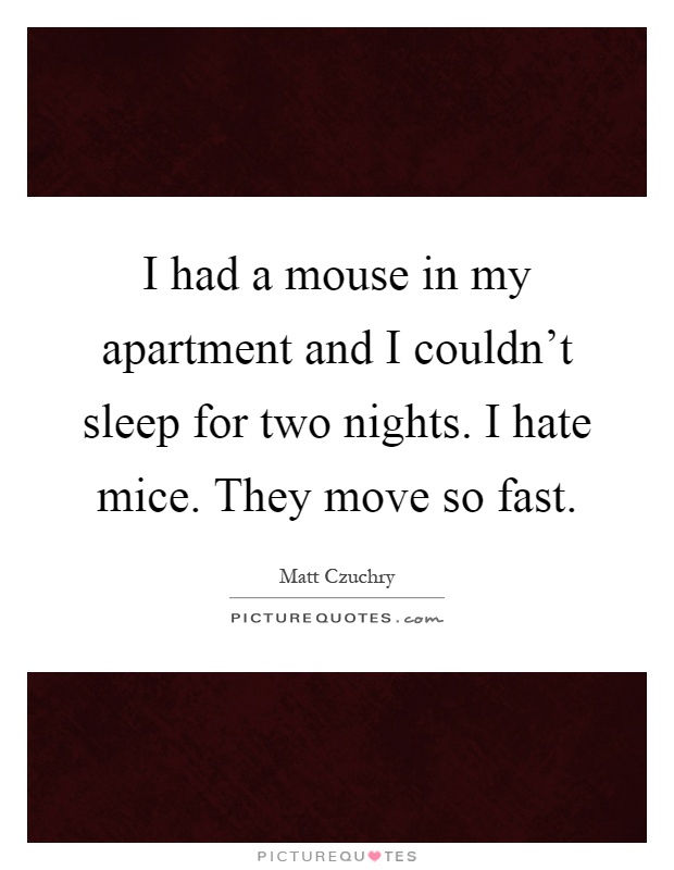 I had a mouse in my apartment and I couldn't sleep for two nights. I hate mice. They move so fast Picture Quote #1