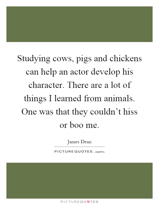 Studying cows, pigs and chickens can help an actor develop his character. There are a lot of things I learned from animals. One was that they couldn't hiss or boo me Picture Quote #1