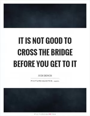 It is not good to cross the bridge before you get to it Picture Quote #1