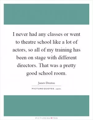 I never had any classes or went to theatre school like a lot of actors, so all of my training has been on stage with different directors. That was a pretty good school room Picture Quote #1