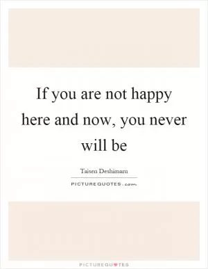 If you are not happy here and now, you never will be Picture Quote #1