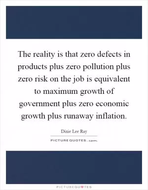 The reality is that zero defects in products plus zero pollution plus zero risk on the job is equivalent to maximum growth of government plus zero economic growth plus runaway inflation Picture Quote #1
