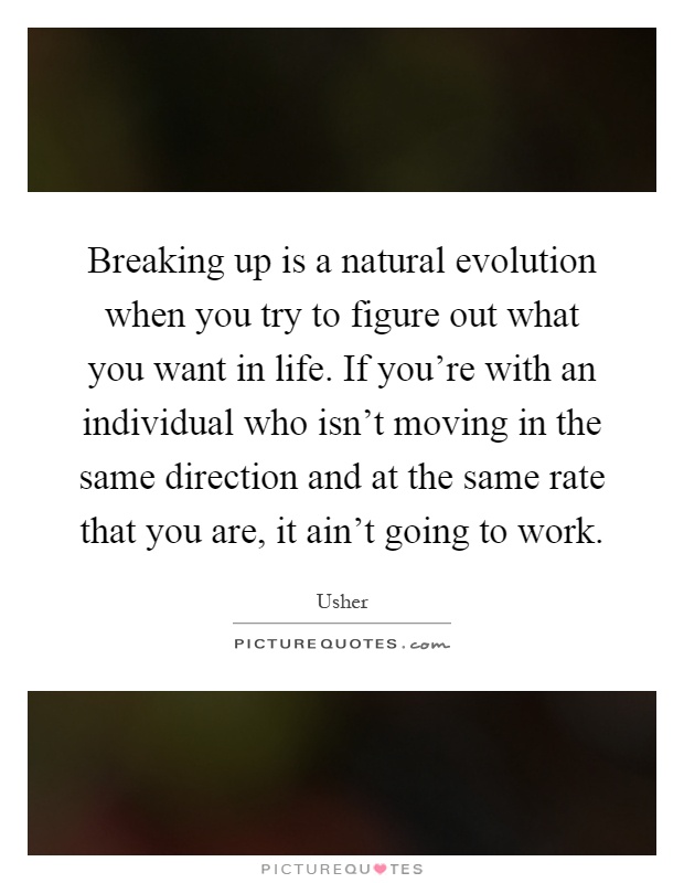 Breaking up is a natural evolution when you try to figure out what you want in life. If you're with an individual who isn't moving in the same direction and at the same rate that you are, it ain't going to work Picture Quote #1
