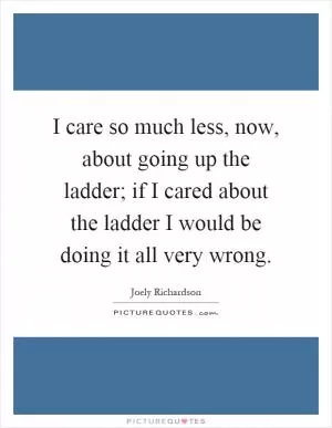 I care so much less, now, about going up the ladder; if I cared about the ladder I would be doing it all very wrong Picture Quote #1