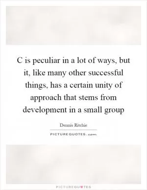 C is peculiar in a lot of ways, but it, like many other successful things, has a certain unity of approach that stems from development in a small group Picture Quote #1