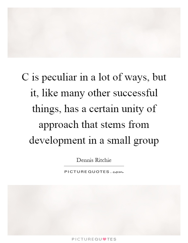 C is peculiar in a lot of ways, but it, like many other successful things, has a certain unity of approach that stems from development in a small group Picture Quote #1