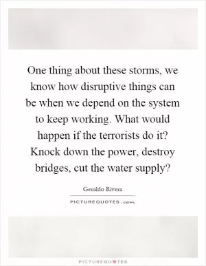 One thing about these storms, we know how disruptive things can be when we depend on the system to keep working. What would happen if the terrorists do it? Knock down the power, destroy bridges, cut the water supply? Picture Quote #1