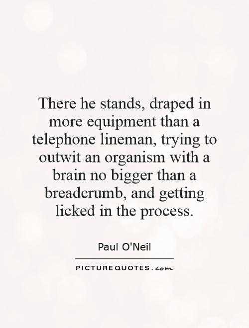 There he stands, draped in more equipment than a telephone lineman, trying to outwit an organism with a brain no bigger than a breadcrumb, and getting licked in the process Picture Quote #1