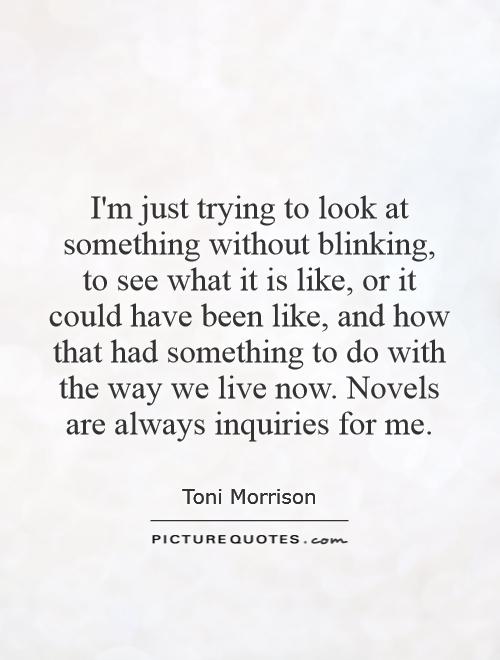 I'm just trying to look at something without blinking, to see what it is like, or it could have been like, and how that had something to do with the way we live now. Novels are always inquiries for me Picture Quote #1