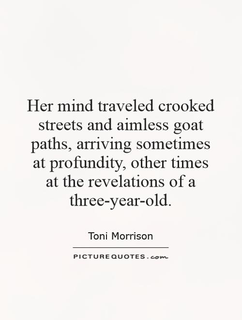 Her mind traveled crooked streets and aimless goat paths, arriving sometimes at profundity, other times at the revelations of a three-year-old Picture Quote #1