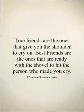 True friends are the ones that give you the shoulder to cry on. Best Friends are the ones that are ready with the shovel to hit the person who made you cry Picture Quote #1