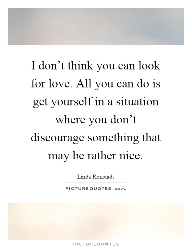 I don't think you can look for love. All you can do is get yourself in a situation where you don't discourage something that may be rather nice Picture Quote #1