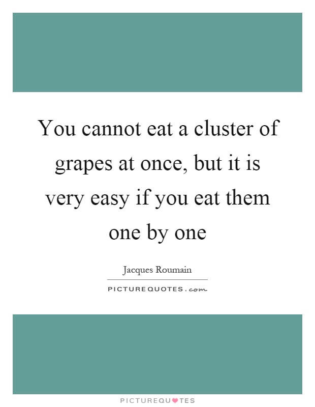 You cannot eat a cluster of grapes at once, but it is very easy if you eat them one by one Picture Quote #1