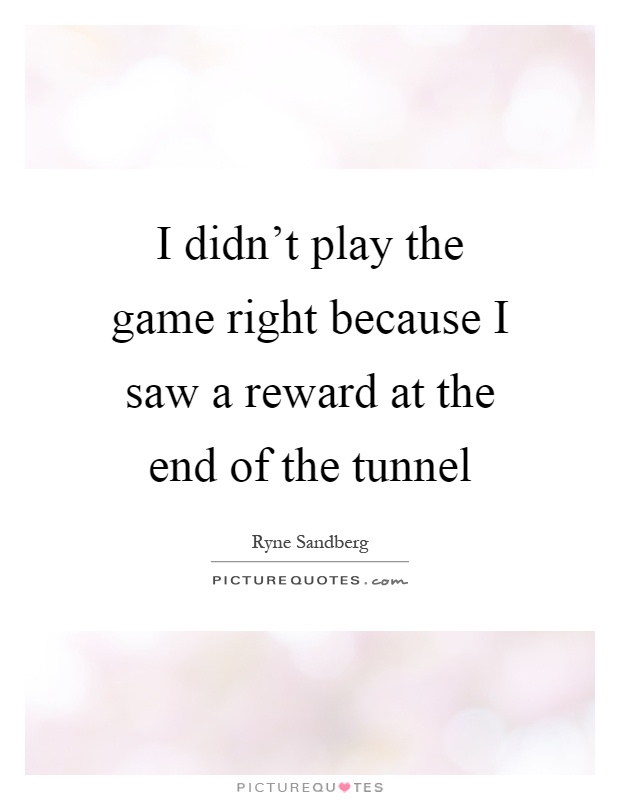 I didn't play the game right because I saw a reward at the end of the tunnel Picture Quote #1