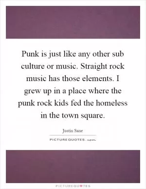 Punk is just like any other sub culture or music. Straight rock music has those elements. I grew up in a place where the punk rock kids fed the homeless in the town square Picture Quote #1