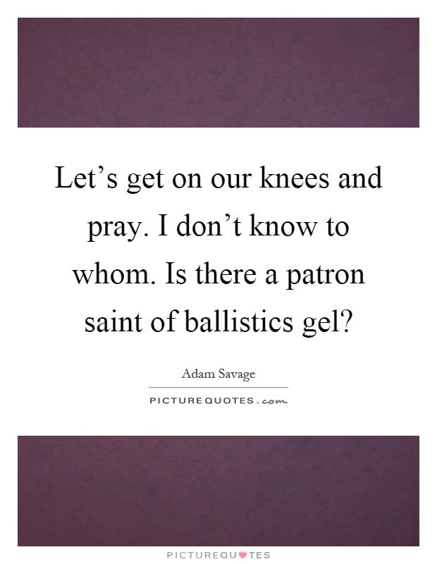 Let's get on our knees and pray. I don't know to whom. Is there a patron saint of ballistics gel? Picture Quote #1