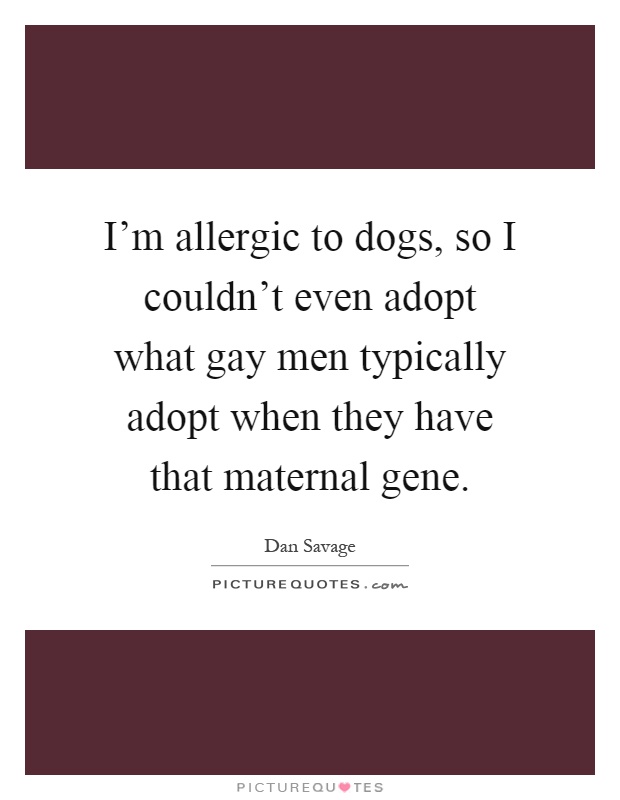 I'm allergic to dogs, so I couldn't even adopt what gay men typically adopt when they have that maternal gene Picture Quote #1