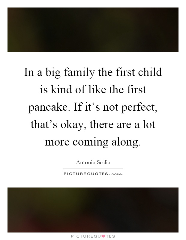 In a big family the first child is kind of like the first pancake. If it's not perfect, that's okay, there are a lot more coming along Picture Quote #1