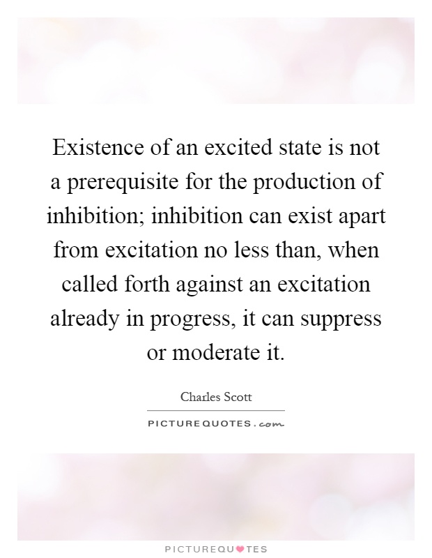 Existence of an excited state is not a prerequisite for the production of inhibition; inhibition can exist apart from excitation no less than, when called forth against an excitation already in progress, it can suppress or moderate it Picture Quote #1