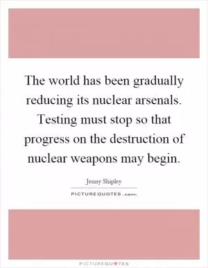 The world has been gradually reducing its nuclear arsenals. Testing must stop so that progress on the destruction of nuclear weapons may begin Picture Quote #1