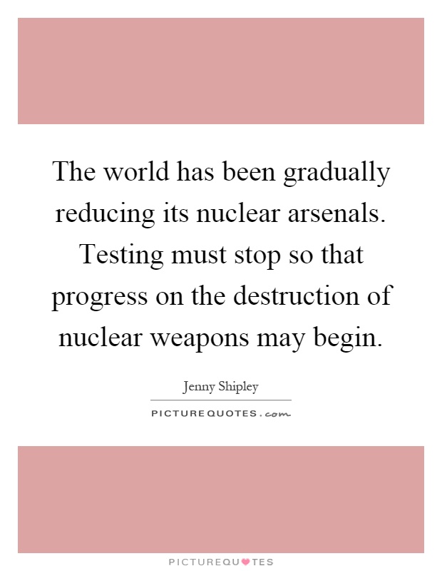 The world has been gradually reducing its nuclear arsenals. Testing must stop so that progress on the destruction of nuclear weapons may begin Picture Quote #1