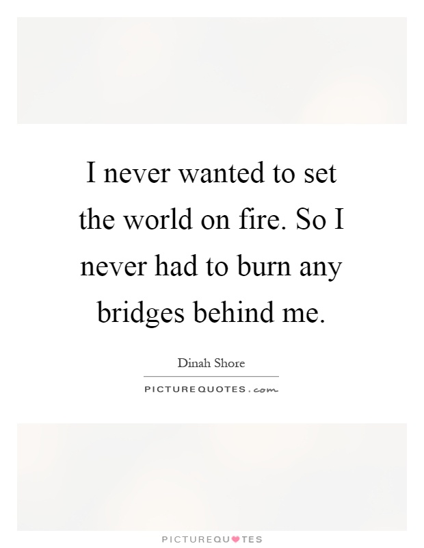 I never wanted to set the world on fire. So I never had to burn any bridges behind me Picture Quote #1