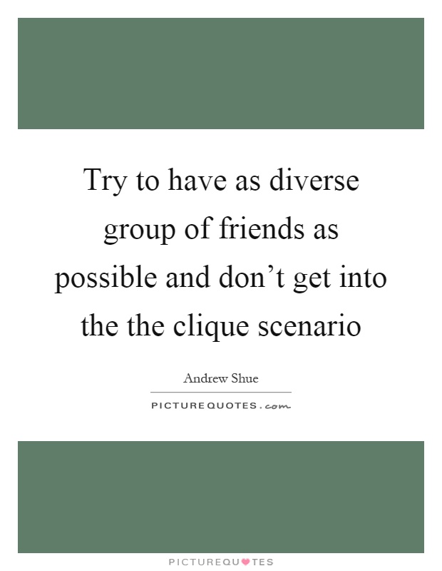 Try to have as diverse group of friends as possible and don't get into the the clique scenario Picture Quote #1