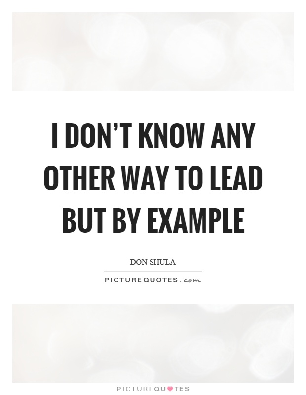 I don't know any other way to lead but by example Picture Quote #1