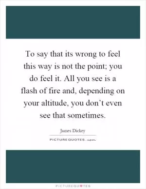 To say that its wrong to feel this way is not the point; you do feel it. All you see is a flash of fire and, depending on your altitude, you don’t even see that sometimes Picture Quote #1