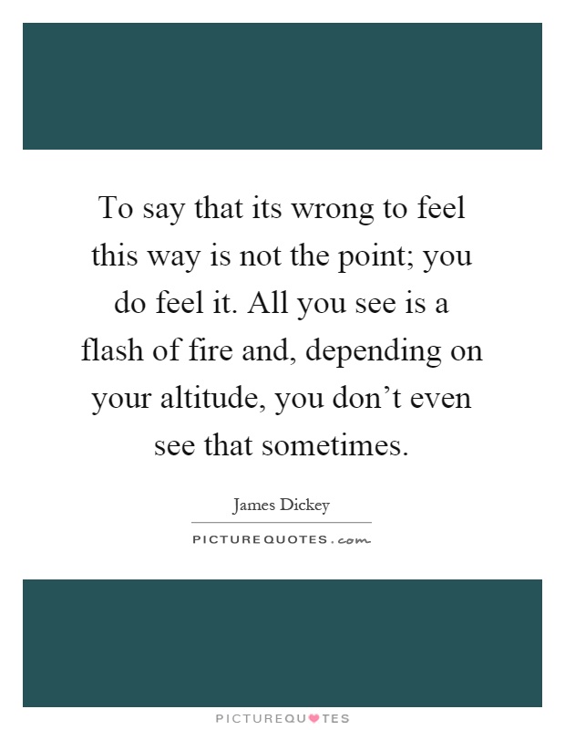 To say that its wrong to feel this way is not the point; you do feel it. All you see is a flash of fire and, depending on your altitude, you don't even see that sometimes Picture Quote #1