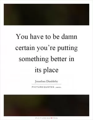 You have to be damn certain you’re putting something better in its place Picture Quote #1