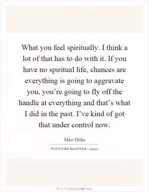 What you feel spiritually. I think a lot of that has to do with it. If you have no spiritual life, chances are everything is going to aggravate you, you’re going to fly off the handle at everything and that’s what I did in the past. I’ve kind of got that under control now Picture Quote #1