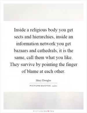 Inside a religious body you get sects and hierarchies, inside an information network you get bazaars and cathedrals, it is the same, call them what you like. They survive by pointing the finger of blame at each other Picture Quote #1