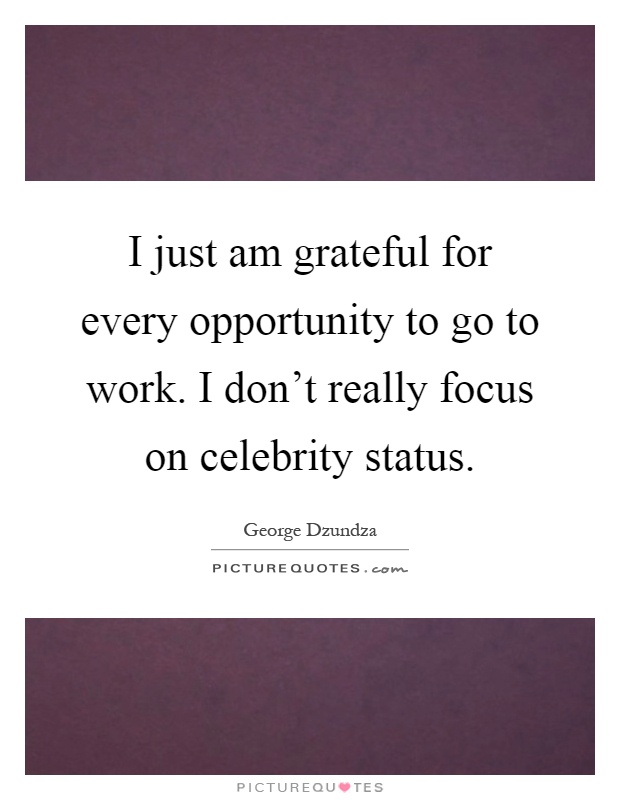I just am grateful for every opportunity to go to work. I don't really focus on celebrity status Picture Quote #1