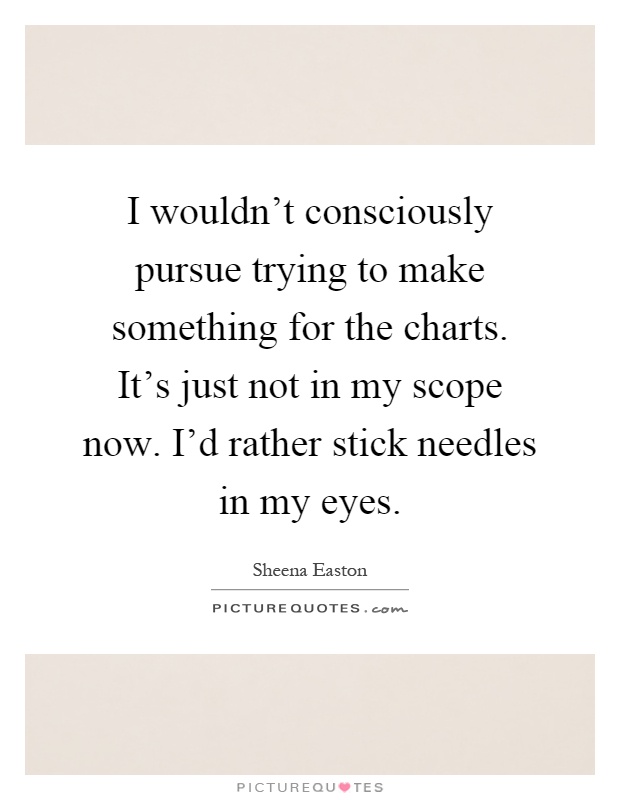 I wouldn't consciously pursue trying to make something for the charts. It's just not in my scope now. I'd rather stick needles in my eyes Picture Quote #1