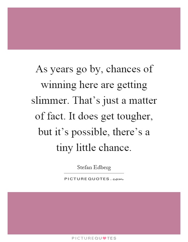 As years go by, chances of winning here are getting slimmer. That's just a matter of fact. It does get tougher, but it's possible, there's a tiny little chance Picture Quote #1