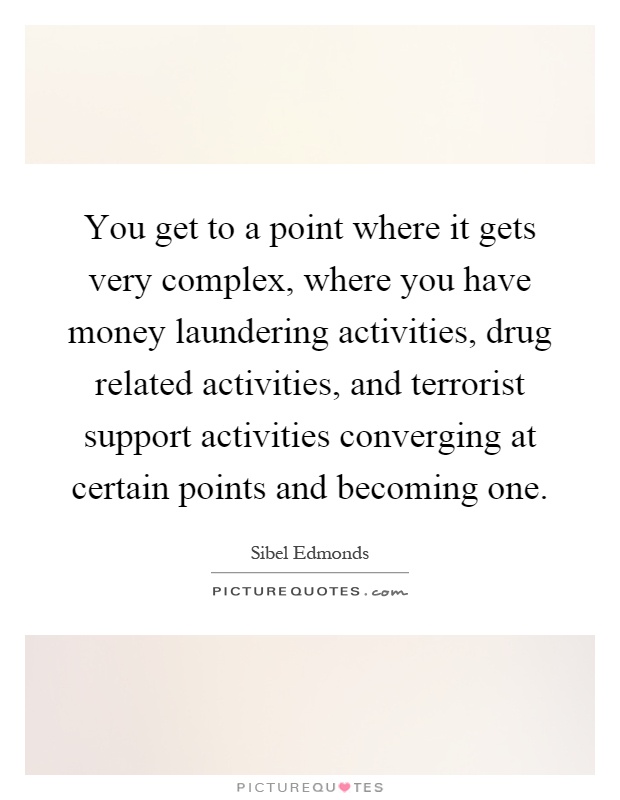 You get to a point where it gets very complex, where you have money laundering activities, drug related activities, and terrorist support activities converging at certain points and becoming one Picture Quote #1