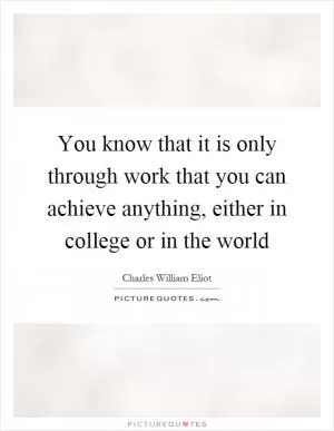 You know that it is only through work that you can achieve anything, either in college or in the world Picture Quote #1